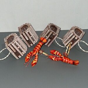 Lobster & Lobster Trap Napkin Rings Set of 6 Handcrafted Coastal Sea Decoration